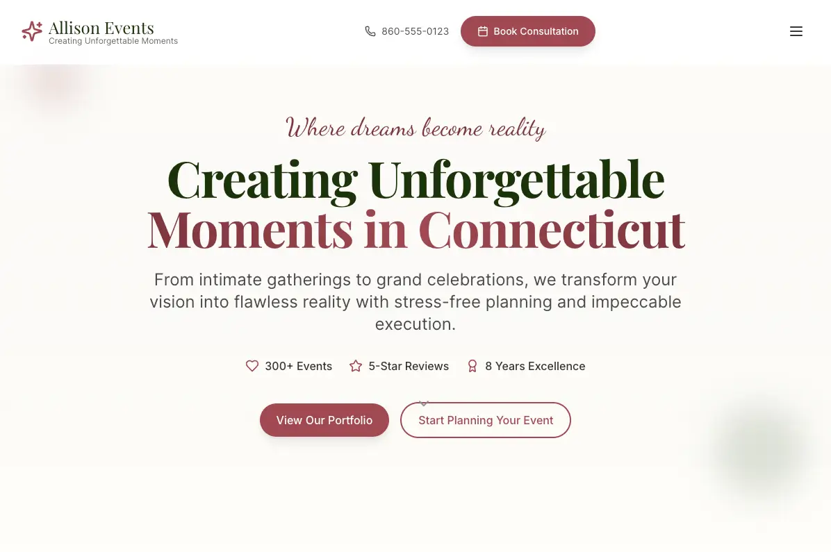 Allison Events website preview