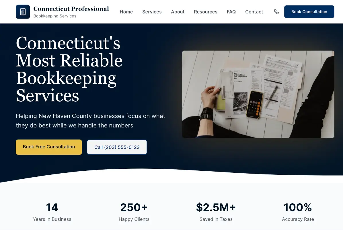 CT Professional Bookkeeping website preview